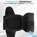 Binnenzijde van een zwarte kniebeschermer met zachte traagschuim vulling voor comfort.