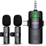 Set van 2 zwarte dasspeld microfoons en een zwarte ontvanger met USB-C en Lightning aansluiting.