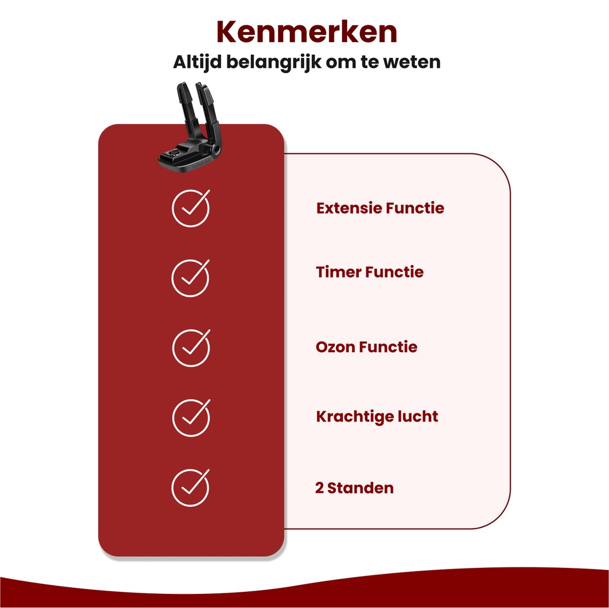 Zwarte schoenendroger met extensiefunctie, timer, ozonfunctie, krachtige lucht en 2 standen.