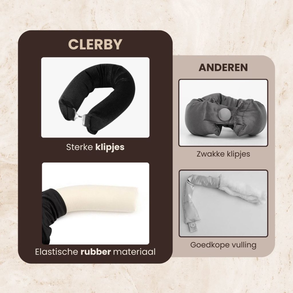 Vergelijking van Clerby haarrollers met die van anderen. Clerby heeft sterke klipjes en elastisch rubber materiaal. Anderen hebben zwakke klipjes en goedkope vulling.